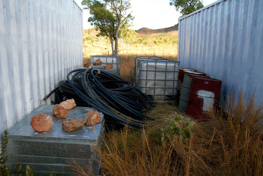 Radioactive materials stored in shipping containers at Eva, a former uranium mine in the Northern Territory, © Phoebe Barton / MPI 2011